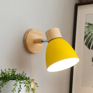 Moderne Minimalistische Effen Kleur Macaron IJzeren Houten 1-Licht Wandlamp