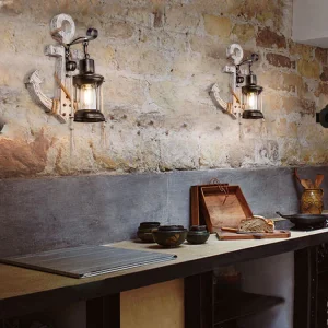 Industrieel Vintage Boot Anker Massief Houten 1-Licht Wandlamp