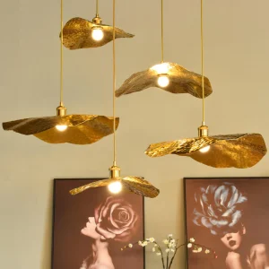 Moderne Gouden Bronzen Kleur Lotusblad Vorm 1-Licht Hanglamp