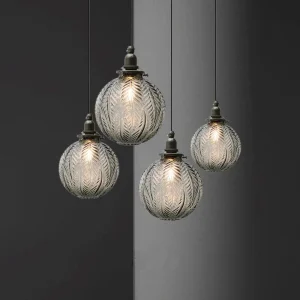 Retro Lotus Textuur Glas 1-Licht Globe Hanglamp